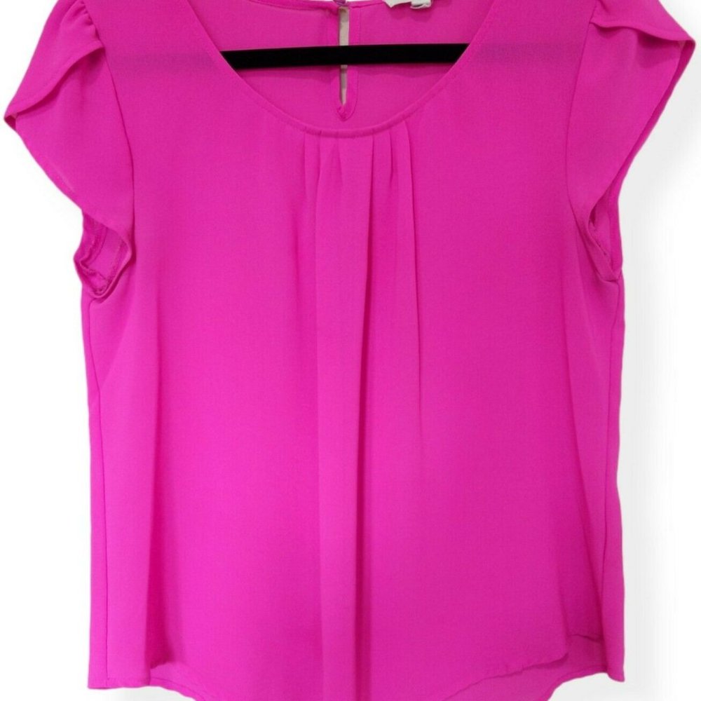 MINE Hot Pink Cap Sleeve Sheer Pullover Blouse M